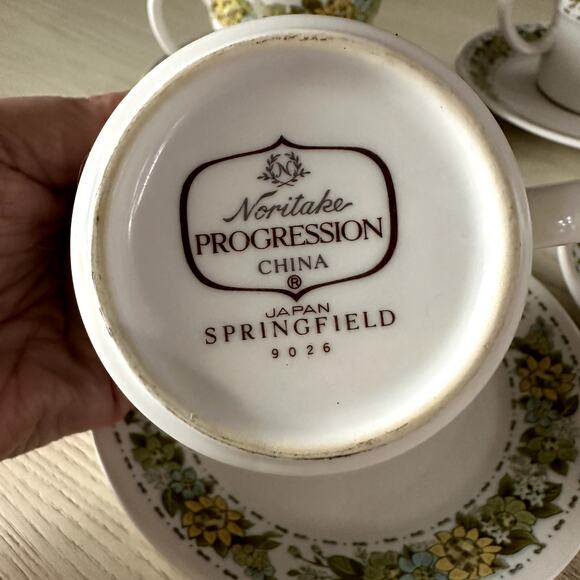 Noritake China Tea Coffee Cups Saucer Japan Springfield 9026 Set of 4 - Picture 3 of 4